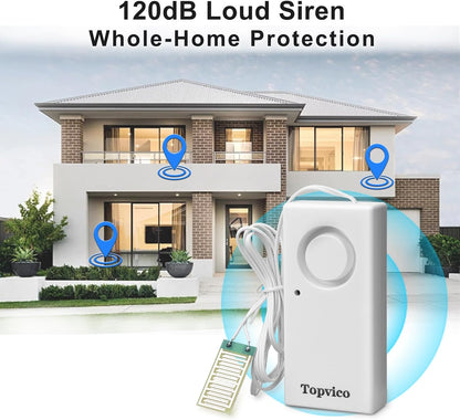 Water Alarms Leak Detector, 120dB, 37.8 Inches Cable, 2 Packs | for Home Basements, RV Water Heater, Sump Pump Overflow Moisture Floor Flood Sensor, Work Alone Battery Operated