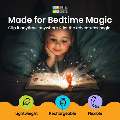 Gifts for Readers & Writers Rechargeable Book Light for Kids, Clip On Reading Light for Bed, 2in1 Flexilight Pals & Bookmark, 12 Hours of Light Once Charged, Includes USB Cable & 2 LED Lights, Dog