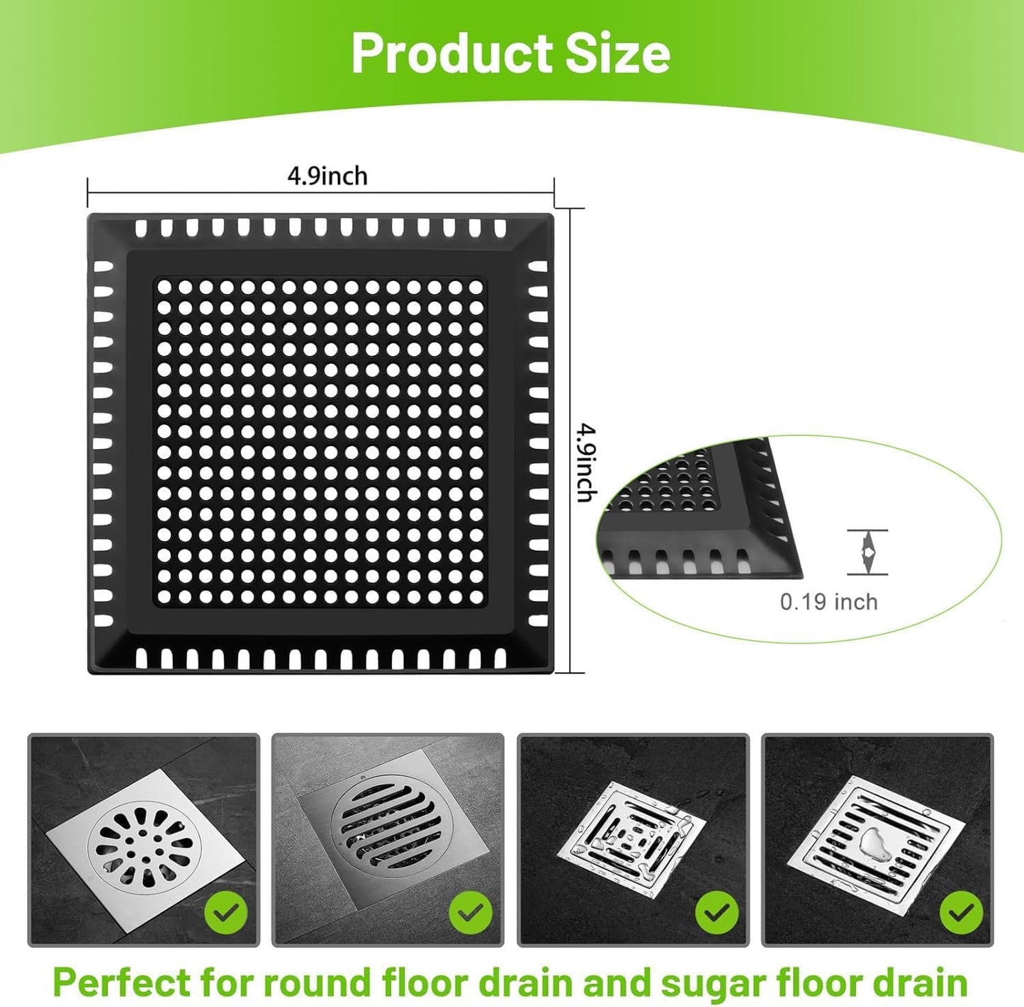 Aluvor Drain Hair Catcher,Shower Drain Cover Hair Catcher Shower Strainer | Square Shower Hair Drain Catcher for Bathroom Floor to Keep Away from Clogged Drain-No Rust!
