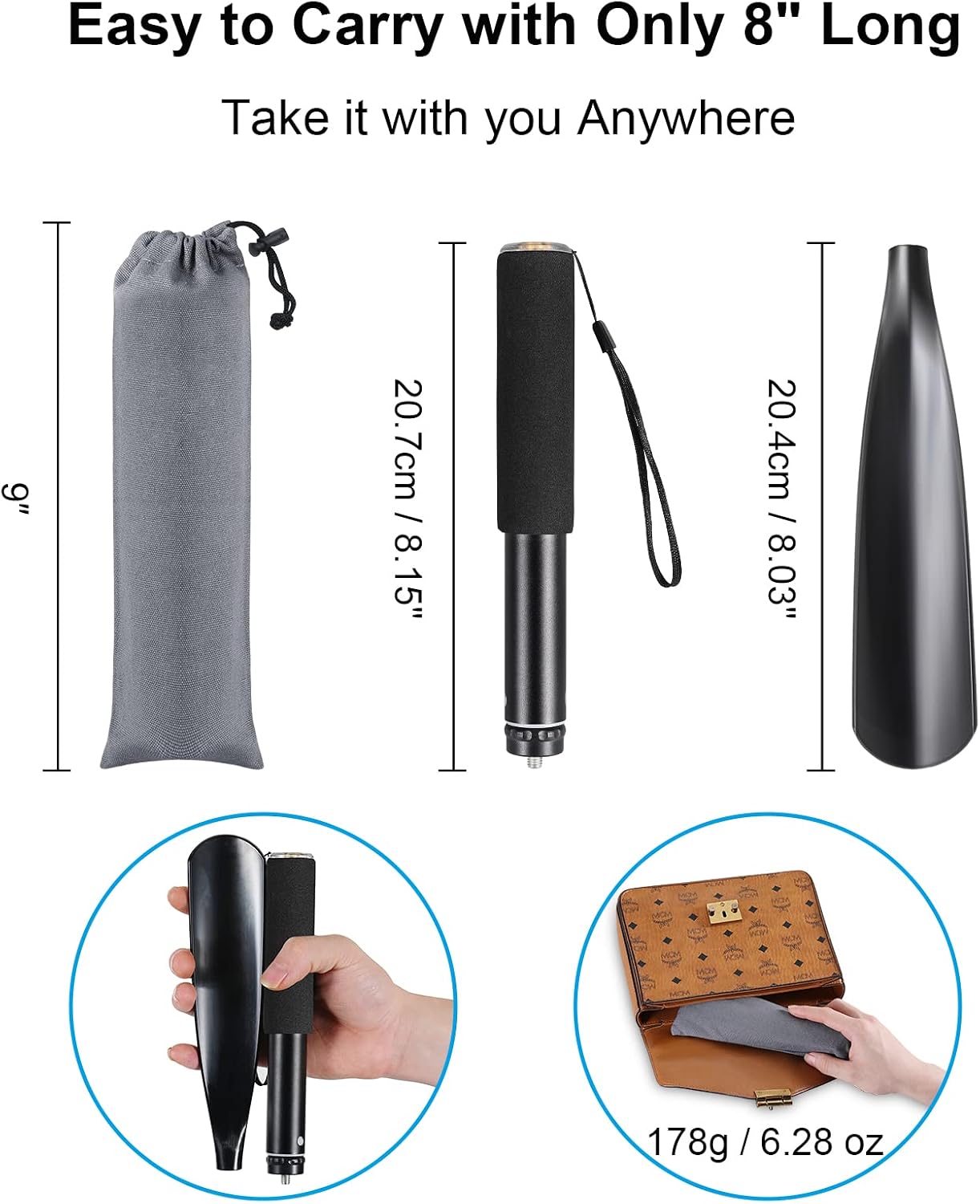 Mishell Shoe Horn Long Handle, Telescopic 16"-38", Sturdy Aluminium Alloy, Shoe Horn Long Handle For Seniors Men Women Kids, Shoehorn Long-handled for Boots, Long Shoe Horn For Men