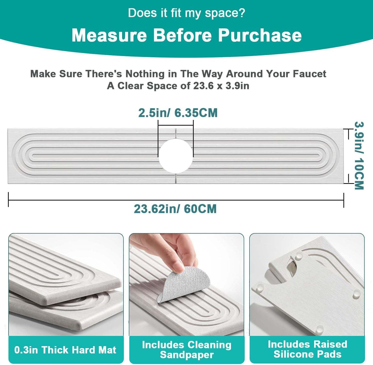 Faucet Mat for Kitchen Sink, Water Absorbing Stone Tray for Sink Counter, Quick-Dry Faucet Splash Guard & Drying Mat, Non-Slip Sink Protector