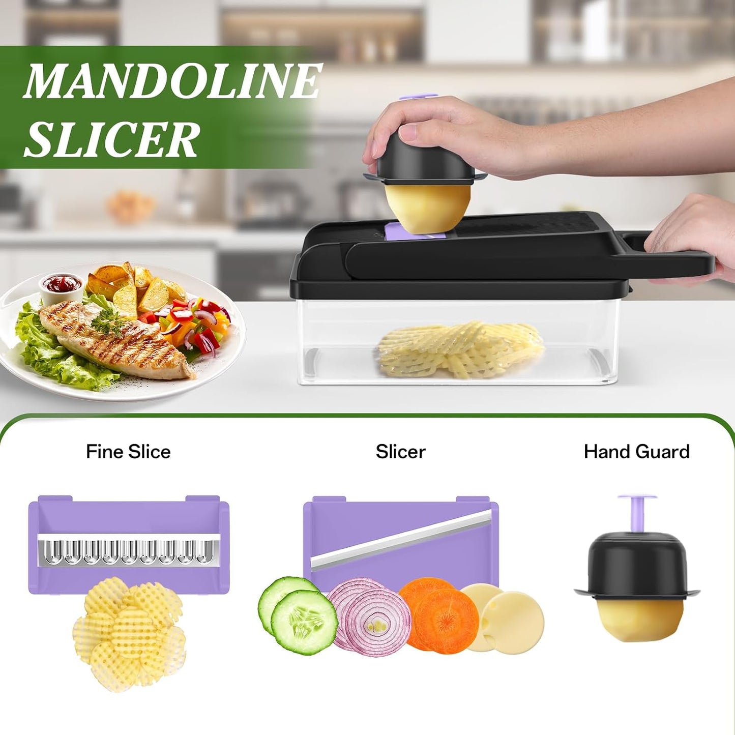 HomeHacks Vegetable Chopper Vegetable Cutter, 12 in 1 Kitchen Gadget, Dicer, Slicer, Onion Cutter, Salad, Cheese Grater & Egg Separator - Multi-Functional Veggie Chopper Lid with Handle (Green)