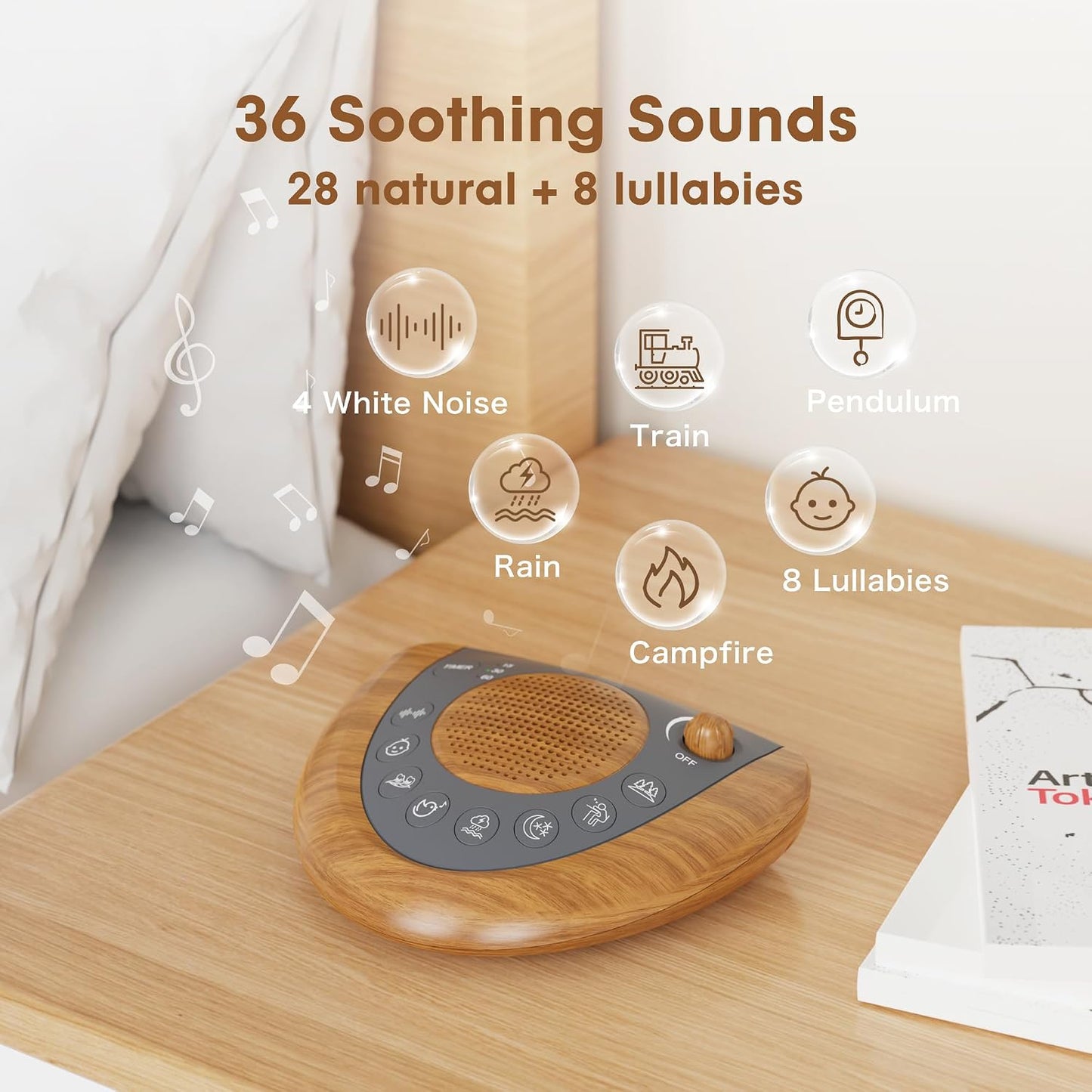 Raynic White Noise Machine, Battery Powered Sound Machine, Portable Sleep Machine with 24 Natural Soothing Sounds, Timer, USB Port, Headphone Jack for Baby, Kids, Adults, Travel, Office, Home (Silver)