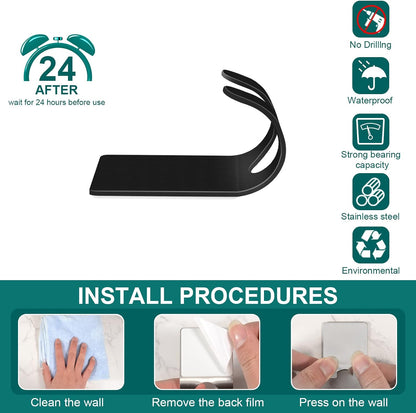 CGBE Shower Holders for Razors, 2 Pack Squeegee Holder and 2 Pack Razor Holder, Razors Holder for Shower Heavy Duty Waterproof Hook for Squeegee Loofah - Black