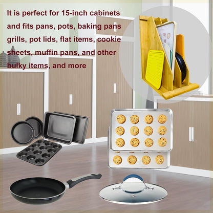 6 Tier Wood Cabinet Vertical Tray Dividers, 16.73in x14.13in x12.4in | Wooden Organizer For Sheets, for Cookie Sheet, Baking Trays, Cutting Board, Pans, for Organizing Cabinets, 5Y Warranty