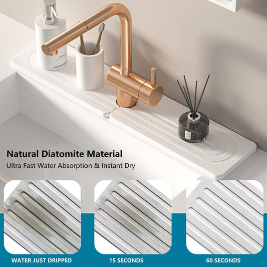 Diatomite Stone Faucet Mat for Kitchen Sink,15.8 x 3.9 Inch | Sink Protectors for Kitchen Sink, Fast Drying Sink Splash Guard Pad, Water Absorbing Stone Drying Tray for Kitchen Bathroom