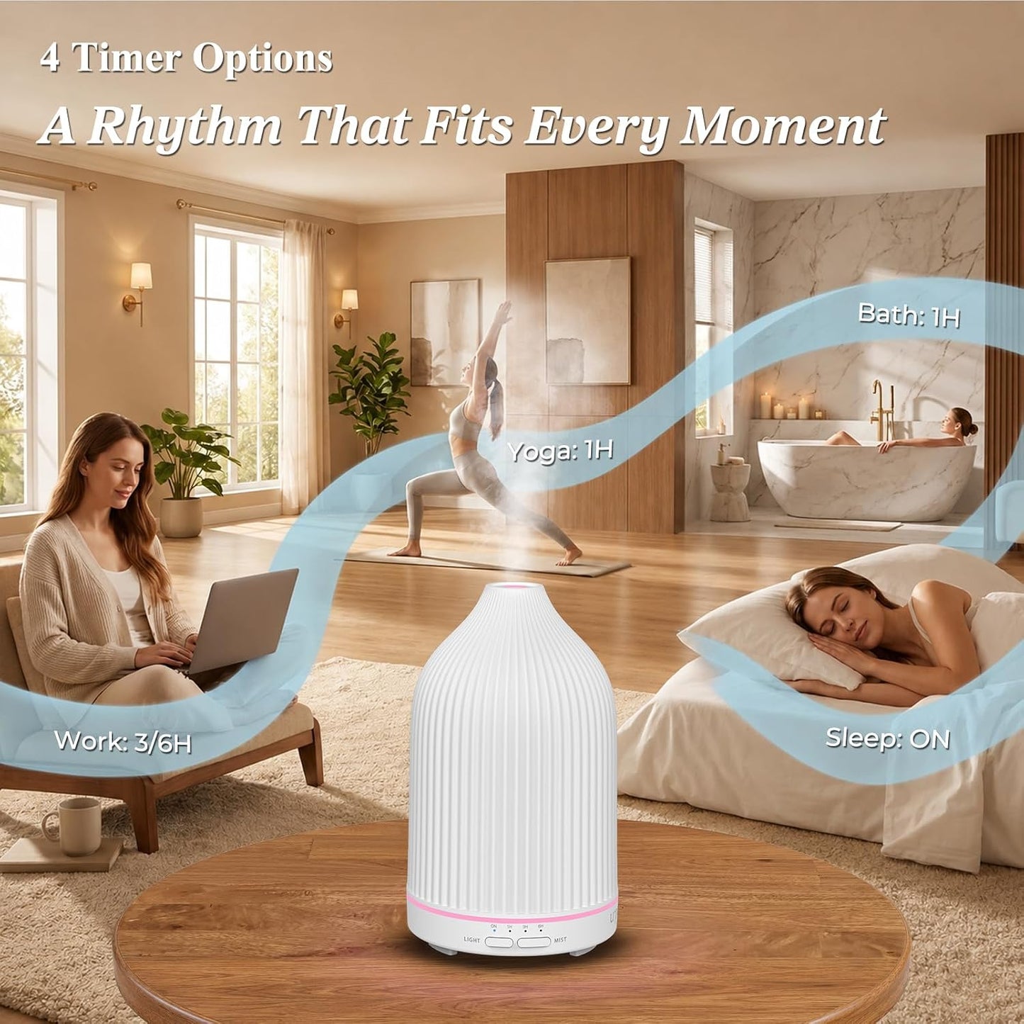 URPOWER 300mL Essential Oil Diffusers for Home Aromatherapy Diffuser | Up to 10 Hrs High/Low Mist Settings Quiet Diffuser Oil Machine Humidifiers Ideal for Bedrooms Living Rooms & Home Offices
