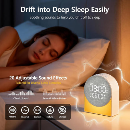 Sunrise Alarm Clock White Noise Sound Machine Night Light, Sound Machine with Speakers Bluetooth Wireless Timer Digital Alarm Clock Rechargeable LED Night Lights for Bedroom Decor Birthday Gift