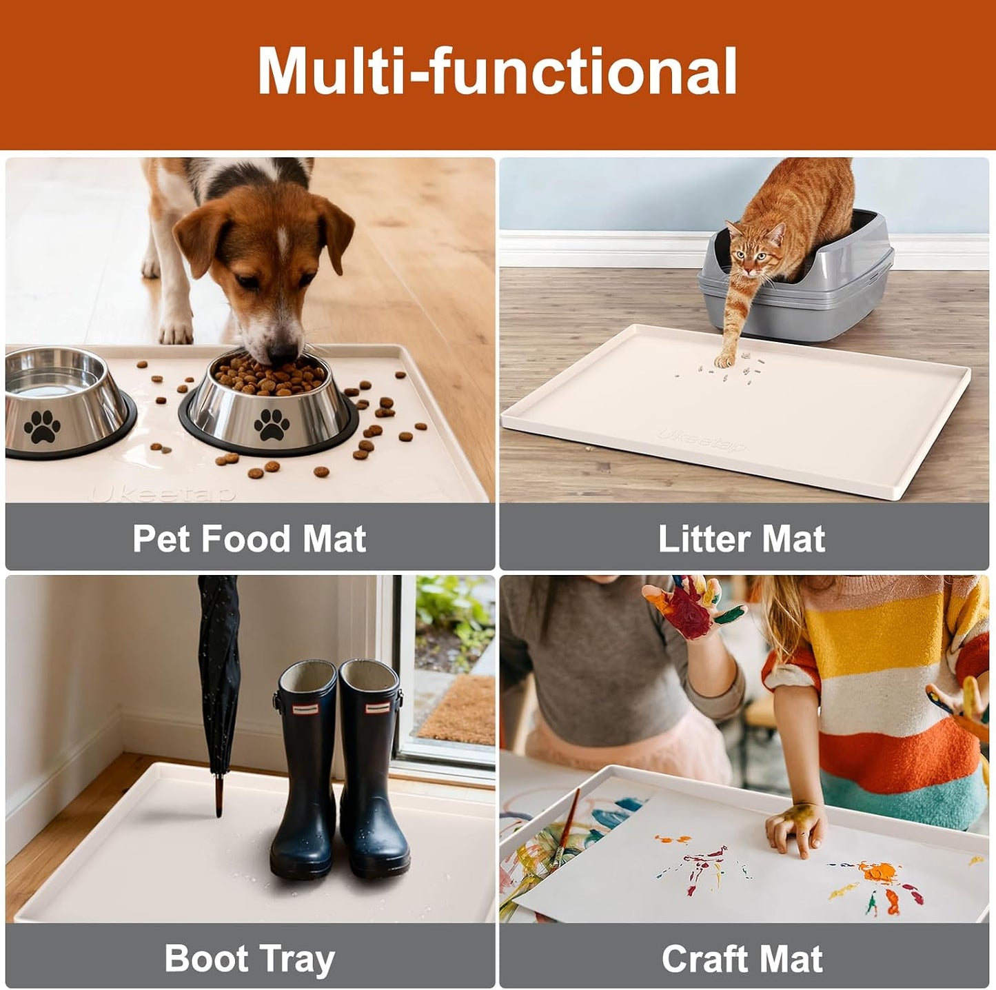 34" x 22" Extra Thick Silicone Mat Waterproof with Raised Edge, | Under Sink Mat for Kitchen & Bathroom, Kitchen Cabinet Liner, Multi-Purpose for Storage & Protection
