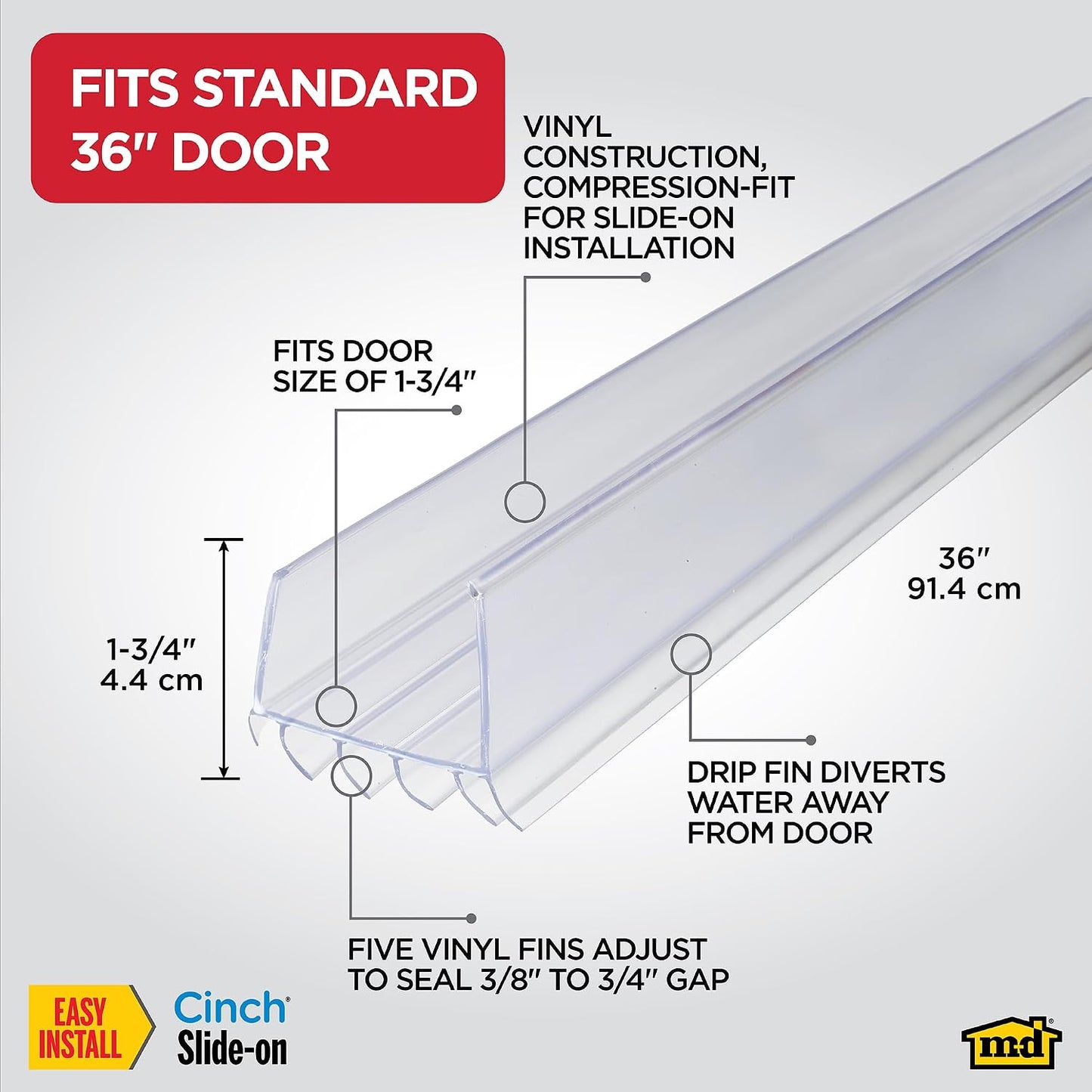 M-D Building Cinch® Slide-On U-Shaped Vinyl UDS, Brown, 36in 2pk | Rigid and Flexible Vinyl, Blocks Drafts Moisture Dust Insects, Compression Fit, No Hardware Required, Cut-to-Length