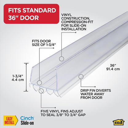 M-D Building Cinch® Slide-On U-Shaped Vinyl UDS, Brown, 36in 2pk | Rigid and Flexible Vinyl, Blocks Drafts Moisture Dust Insects, Compression Fit, No Hardware Required, Cut-to-Length