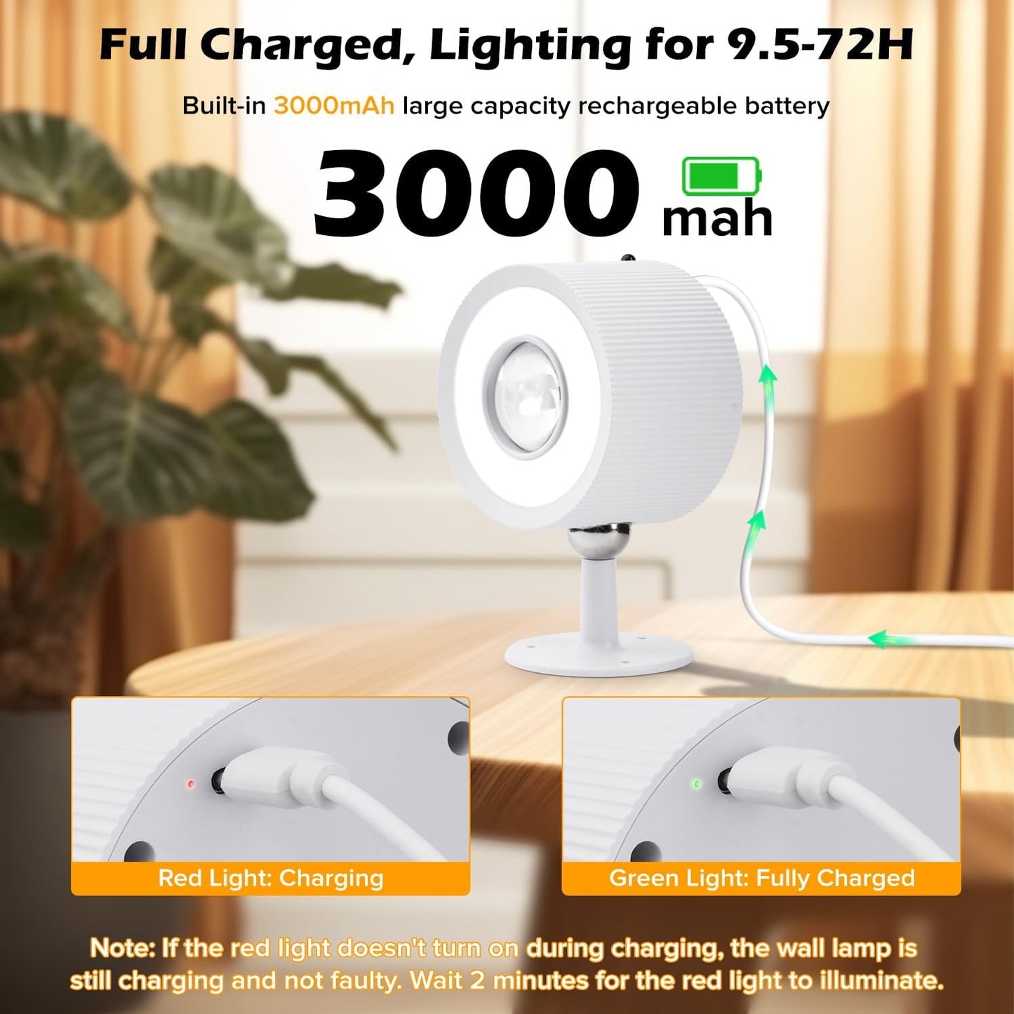 LED Wall Mounted Lights 4 Psc with Remote, 3000mAh Rechargeable Battery Operated Wall Sconces, 3 Lighting Modes & Dimmable, 360°Rotate Cordless Wall Light for Bedroom Bedside Reading Study (White)