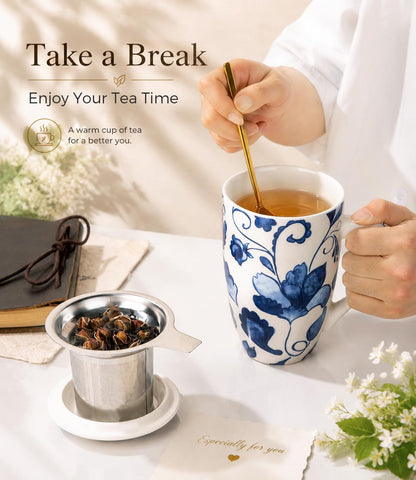 GBhome Tea Mug with Infuser and Lid,18 oz Loose Leaf Tea Cup with Steeper