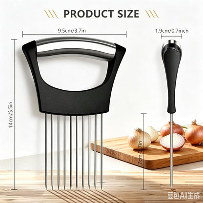 2Pcs Stainless Steel Onion Holder for Slicing, Onion Slicer Holder | Onion Cutter for Slicing of Onions, Food Vegetable Chopper, Tomatoes, Avocados, Eggs and Other Vegetables, Kitchen Utensils