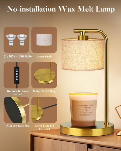 Candle Warmer Lamp with Timer Dimmer, Height Adjustable Modern Farmhouse Candle Warmer, Electric Candle Lamp Warmer with 2 Bulbs, Birthday Gifts for Women Mom, Gift for Home Decor