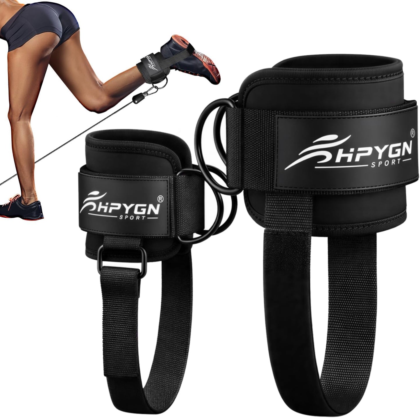 HPYGN Ankle Strap for Cable Machine, Padded Ankle Straps for Cable Machine Kickbacks, Glute Workouts, Leg Extensions, Curls, Booty Hip Abductors Exercise, Adjustable Comfort Ankle Cuff for Gym