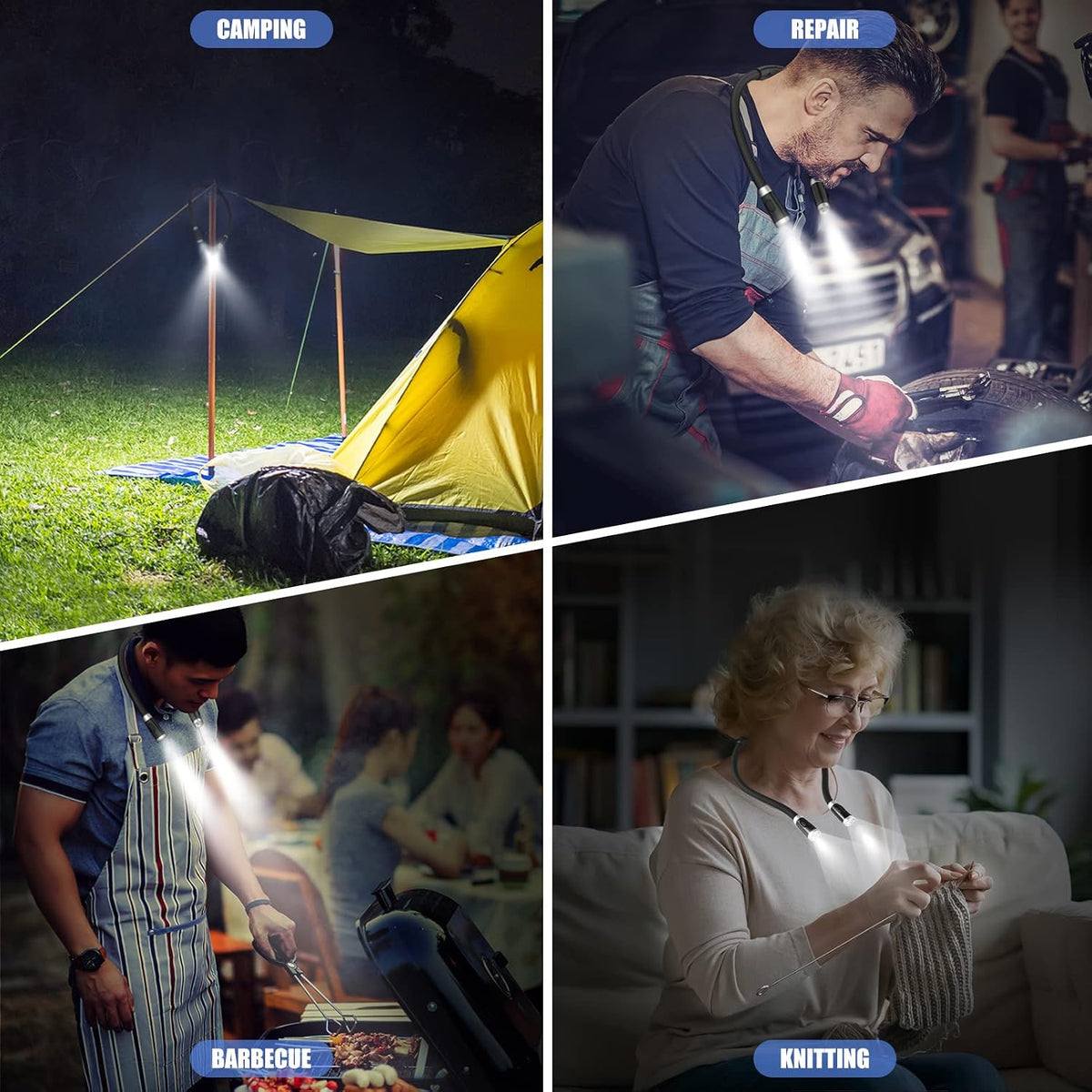 LEDGLE Neck Book Light for Reading Rechargeable,Long Arm,6 Brightness-Black