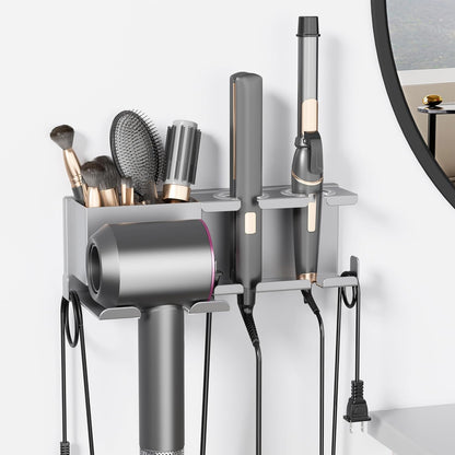 Hair Dryer Holder, Hair Tool Organizer Wall Mount, Adhesive or Drill, White | Blow Dryer Holder for Dryer Hook, Straightener Curling Irons Hairdryer Hair Appliance Hanger for Salon Bathroom Wall Storage
