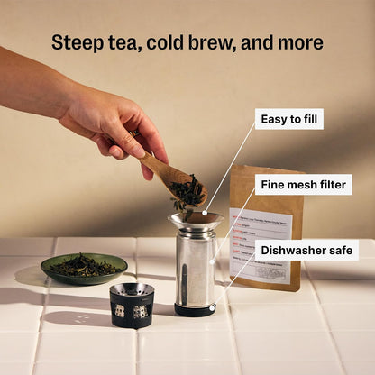 Fellow Carter Tea Infuser for Loose Leaf Tea and Cold Brew - Fine Mesh | Stainless Steel Tea Steeper, Dishwasher Safe, Snaps Into Carter Mug 16 oz, Drip Tray Included, Tea Diffuser for Mugs