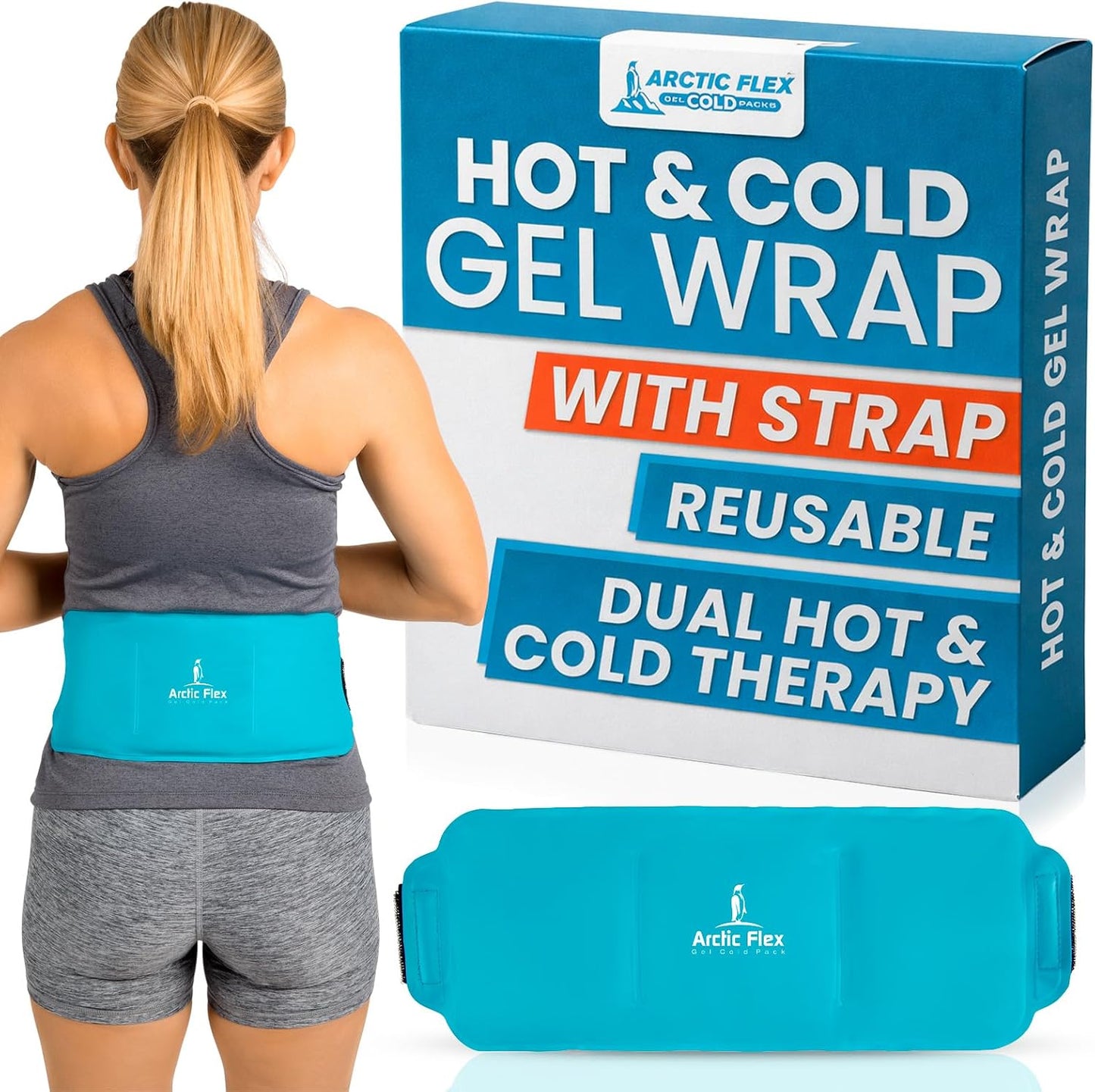 Arctic Flex Reusable Hot & Cold Gel Ice Pack Wrap with Strap - Therapy | Injuries, Pain, Shoulder, Knee, Back, Elbow & Foot - Flexible Wrap Around Cold Pack & Compress