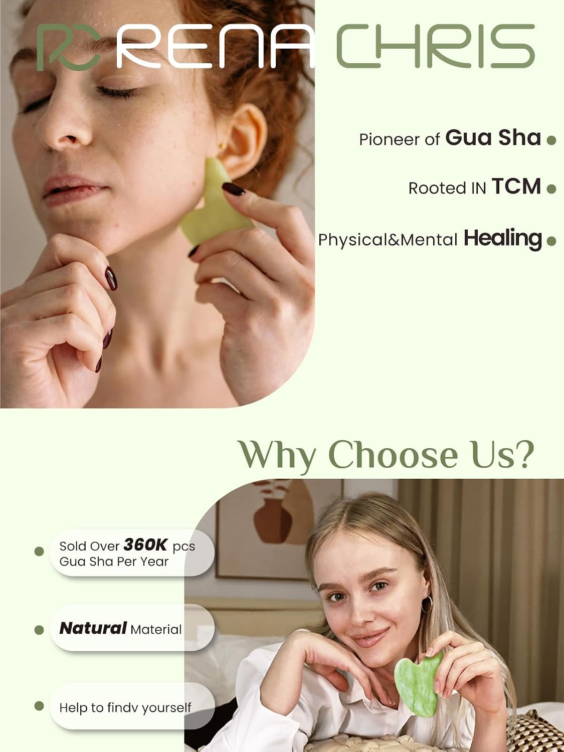 Rena Chris Gua Sha Facial Tools, Stainless Steel Guasha Tool for Acupuncture, Manual Massage Tool for Jawline Sculpting and Puffiness Reducing, Gua Sha Facial Massage Tool, Skin-Care Gift (Silver) | Face Massage Tool for Jawline Sculpting, Puffiness