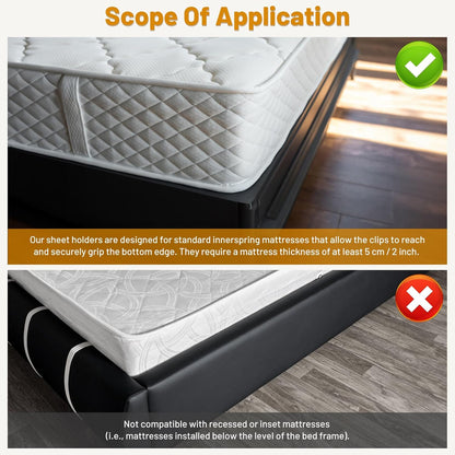 Fitted Bed Sheet Holders for Corners, Anti-Slip Lock Clips Keep Sheets Firm & Tight, Patent Design Adjustable Angle for Mattress Topper Pad of Home Hospital Hotel, Easy Installation, New Year's Gift
