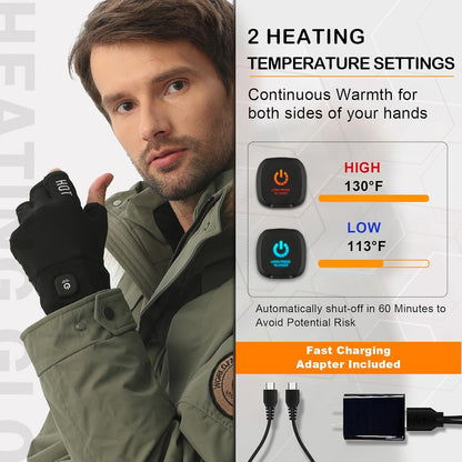 Heated Gloves Fingerless for Women Man with 3.7V 3000mAh Battery Cordless Work Touchscreen Gloves for Winter Cold Weather Rechargeable Electric