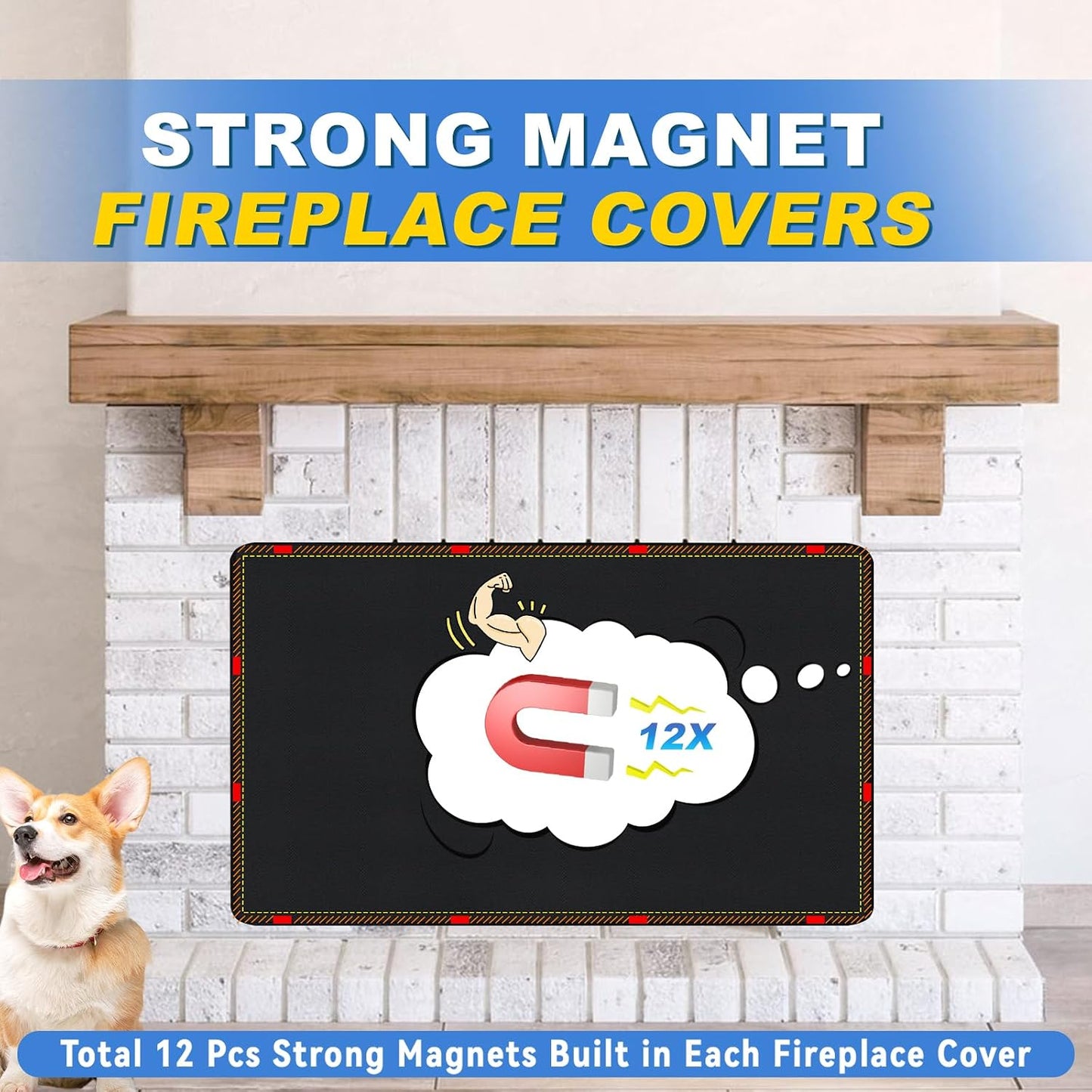 Fireplace Cover, Draft Stopper for Brick Fireplace, Fireplace Flue Blocker, Indoor Fireplace Blanket for Heat Loss, Winter and Summer, Black, 36x20 Inches