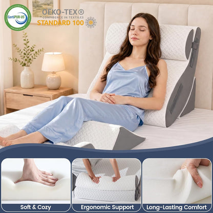 5PCS Wedge Pillow Set for After Surgery, Adjustable Orthopedic Foam Bed Wedge Pillow for Acid Reflux, GERD & Heartburn Relief, Back & Leg Elevation Support for Sleeping & Sitting Up, White Grey