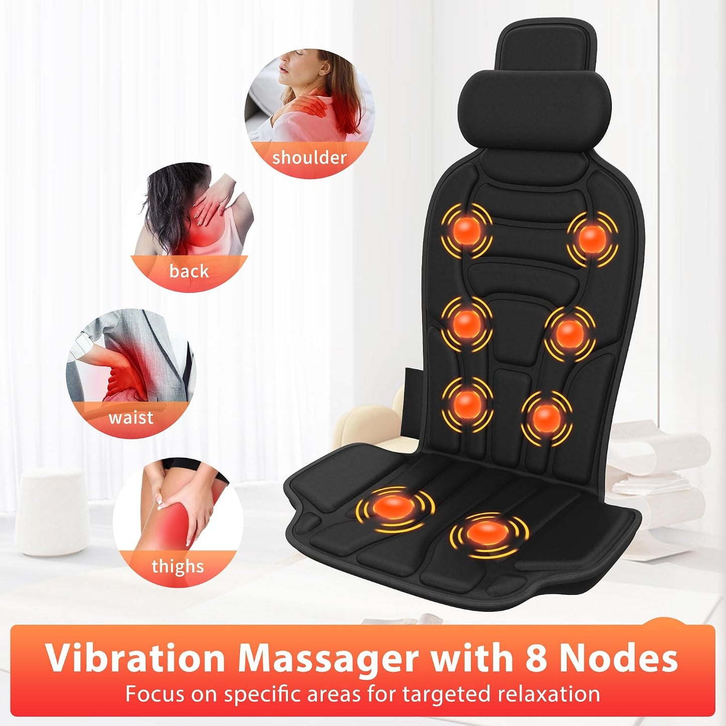 Massage Seat Cushion with Heat and Cooling Fan, Vibration Back Massager for Chair with 6 Motors, Chair Massager Pad for Office Chair, Sofa and Recliner, Jet-Black