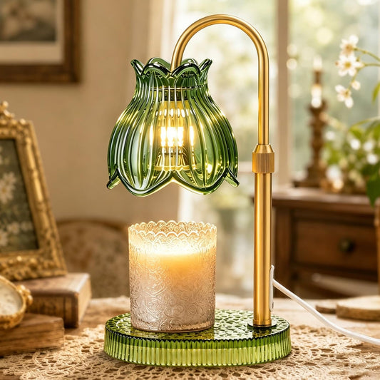 JACCAWS Candle Warmer Lamp with Timer Dimmer, Adjustable Height (Green)