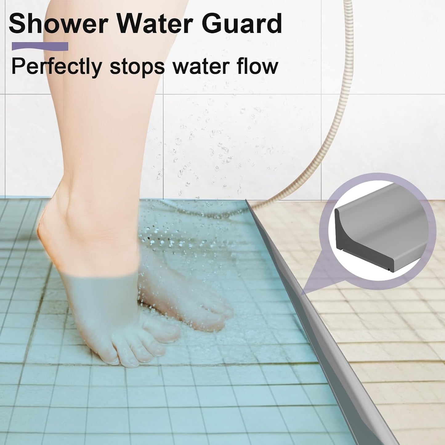Shower Threshold Water Dam Barrier - Versatile, Silicone Shower Water Guard Stopper Seal Strip for Bathroom Floor, Bathtub Rim, Kitchen Countertop (White, 59 In/ 1.5M)