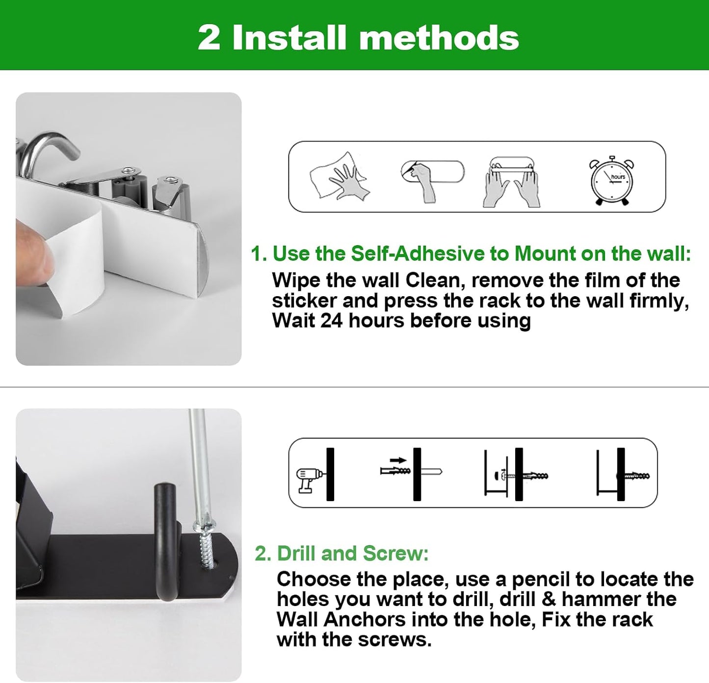 voze 5 Racks and 4 Hooks Mop and Broom Holder Wall Mount, Self Adhesive Heavy Duty Broom Hanger Organizer Storage Tool Racks for Kitchen Garden Laundry Garage