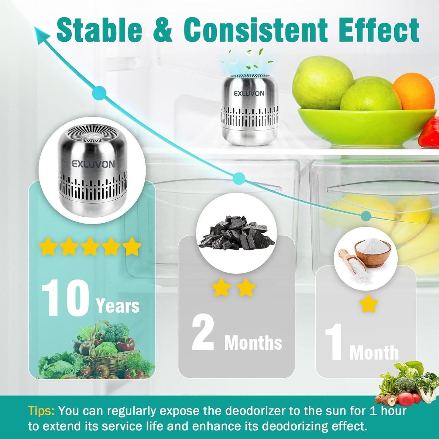 Refrigerator Deodorizer, Up to 10 years, Catalytic Odor Remover | Reusable Housewarming Gift for New Homes, Alternative to Baking Soda and Charcoal Bags for Freezers, Cars, Closets and RVs.