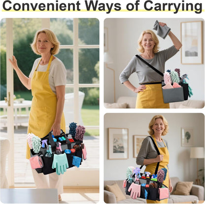 Wearable Large Cleaning Caddy Bag for Housekeepers (Black&Gray) | Cleaning Supplies Organizer with Adjustable Shoulder, Waist & Handle Straps, Detailing Bag for Kitchen Supplies