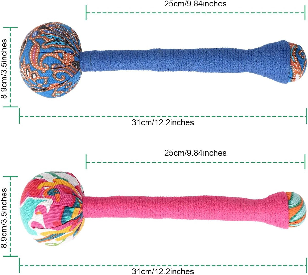 2PCS Herbal Wormwood Lymphatic Drainage Anti Slip Manual Massage Hammer Longer Handle Back Massager for Shoulder, Neck & Muscle Pain Relief (Rose Red/Dark Blue)