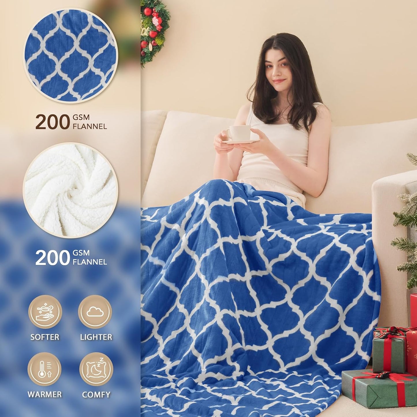 Homemate Heated Blanket Electric Throw - 50“x60“ Heating Blanket with 10 Fast Heat Levels 8 Hours Auto Off Soft Cozy Flannel Over-Heated Protection ETL Certification Keep Warming in Home | Throw with 10 Fast Heat Levels 8 Hours Auto Off Over-Heated