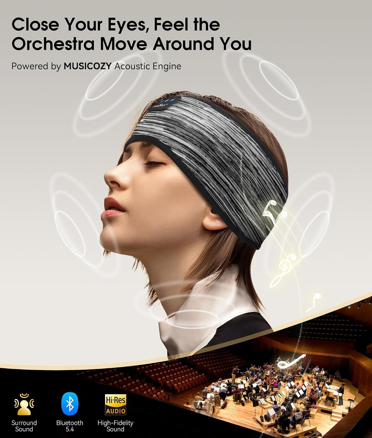 MUSICOZY Bluetooth 5.4 Sleep Headphones Headband Sports Wireless Audio