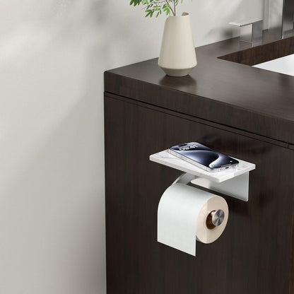 FORIOUS Toilet Paper Holder with Shelf, Natural Marble, Commercial | Brushed Nickel, Wall Mount 304 Stainless Steel Commercial Bathroom Tissue Roll Dispenser, Heavy Duty Washroom Paper Storage