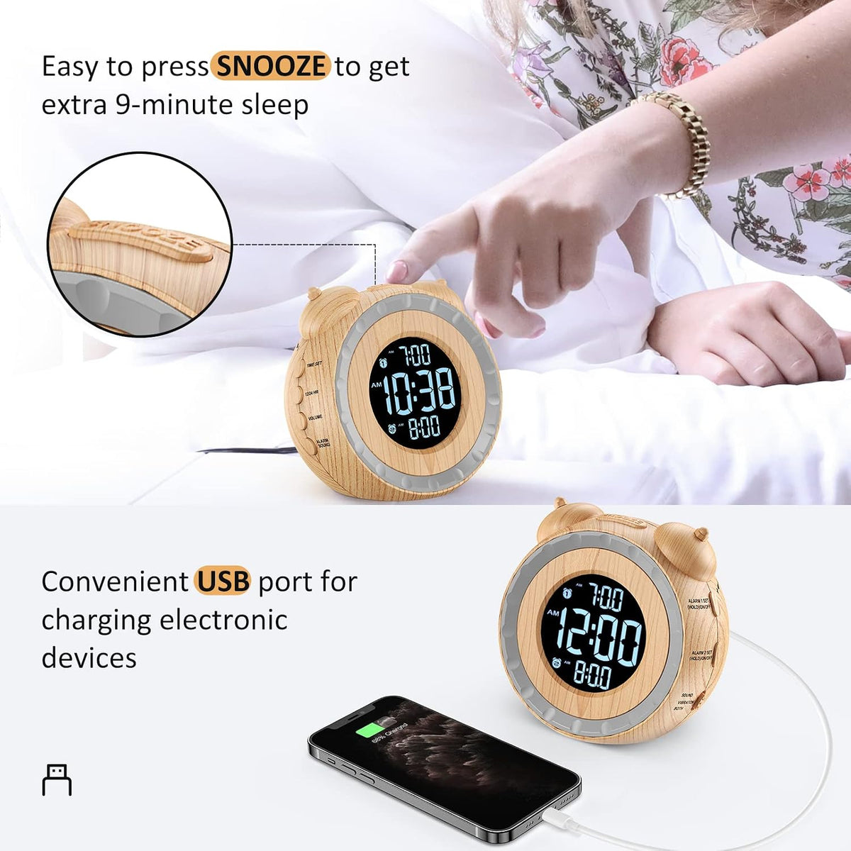 uscce Loud Dual Alarm Clock with Powerful Adjustable Bed Shaker