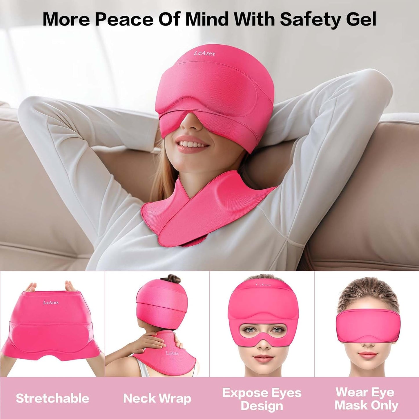 3 in 1 Migraine Relief Cap Neck Ice Pack Wrap Gel and Ice Eye Masks, Detachable Ice Caps with Eyes Masks, Hot and Cold Therapy for Relief of Headaches, Stiff Neck and Eye Fatigue (Purple)