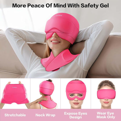 3 in 1 Migraine Relief Cap Neck Ice Pack Wrap Gel and Ice Eye Masks, Detachable Ice Caps with Eyes Masks, Hot and Cold Therapy for Relief of Headaches, Stiff Neck and Eye Fatigue (Purple)