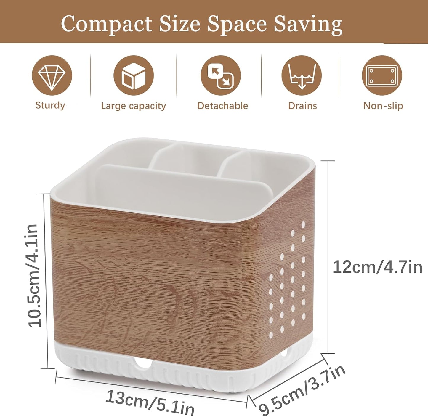 Bathroom Toothbrush Holders, Toothbrush and Toothpaste Holder (Wood Grain) | Easy To Clean, Drainage, Removable, Non-Slip, 4 Slots Tooth Brush Holder for Bathroom Countertop Organizer