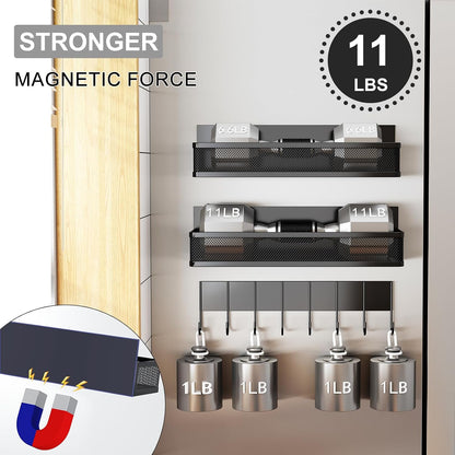 Aufworld Magnetic Spice Rack for Refrigerator, 3 Pack Magnetic Shelf, Moveable Fridge Organizer with 8-Hook Rack, Seasoning Organizer for Kitchen