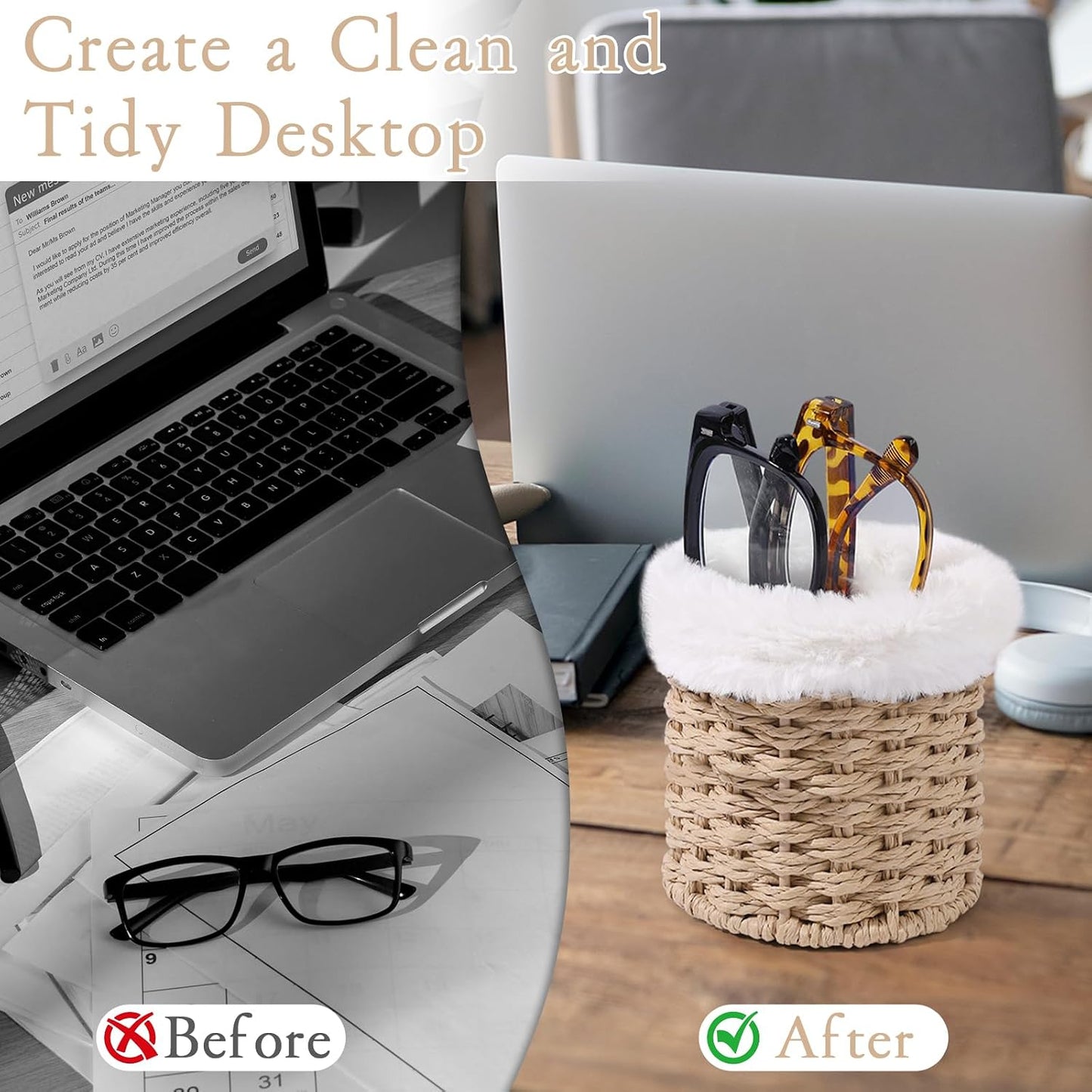 SNOWSTAR Plush Lined Eyeglasses Holder Stand for Nightstand,Boho Protective Eyeglass Holder with 2 Compartments ﻿