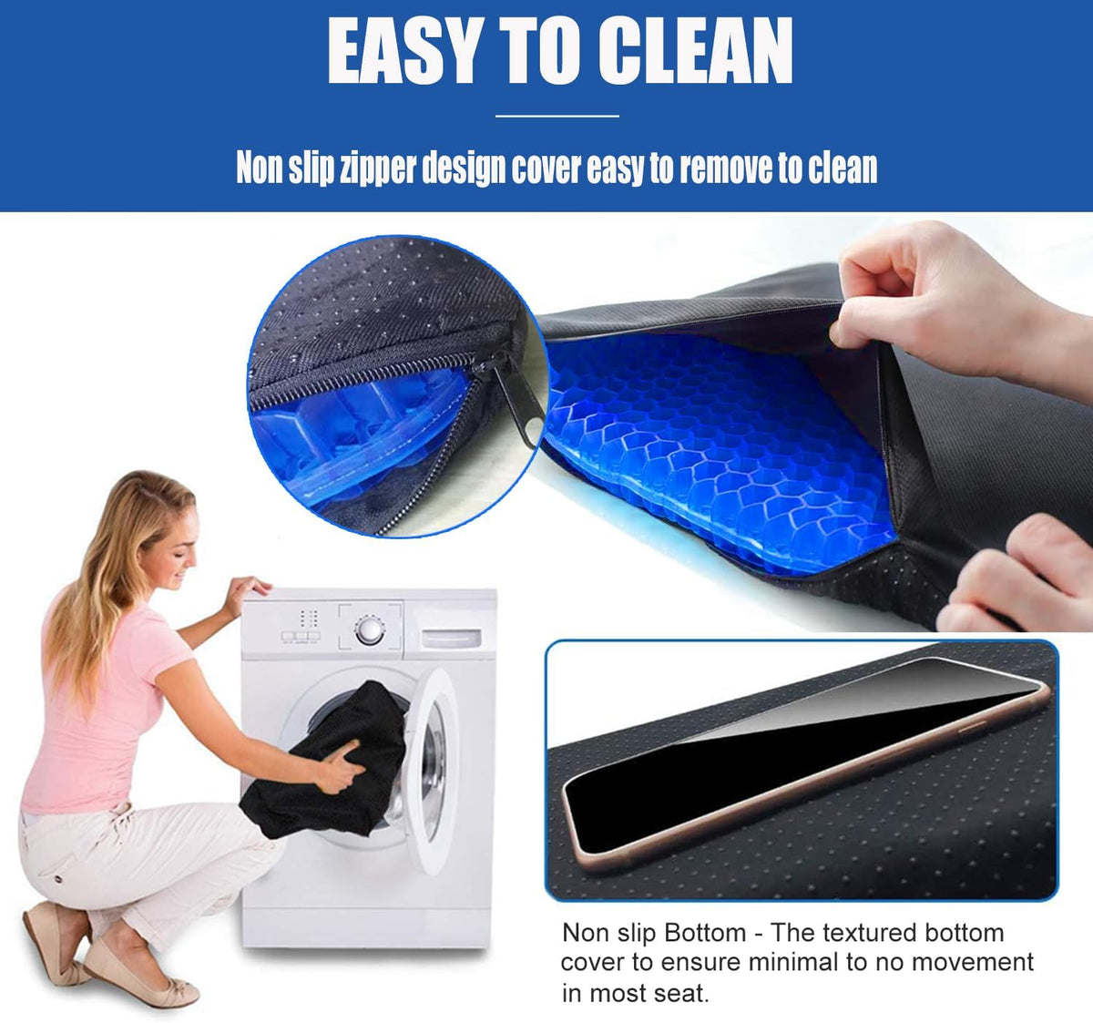 Gel Seat Cushion for Long Sitting Pressure Relief(Super Large&Thick) -Wheelchair Cushion for Pressure Sores - Coccyx,Sciatica & Tailbone Pain Relief Cushion- Non-Slip Butt Pillow for Office, Home, Car
