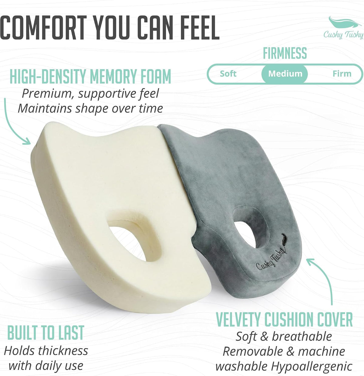 Cushy Tushy Premium Foldable Travel Seat Cushion - for Relief of Lower Back, Sciatic, Butt and Tailbone Pain - for Home & Office Use, Perfect for Travel or Driving - Coccyx Seat Cushion