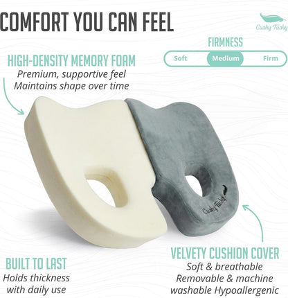 Cushy Tushy Premium Foldable Travel Seat Cushion - for Relief of Lower Back, Sciatic, Butt and Tailbone Pain - for Home & Office Use, Perfect for Travel or Driving - Coccyx Seat Cushion