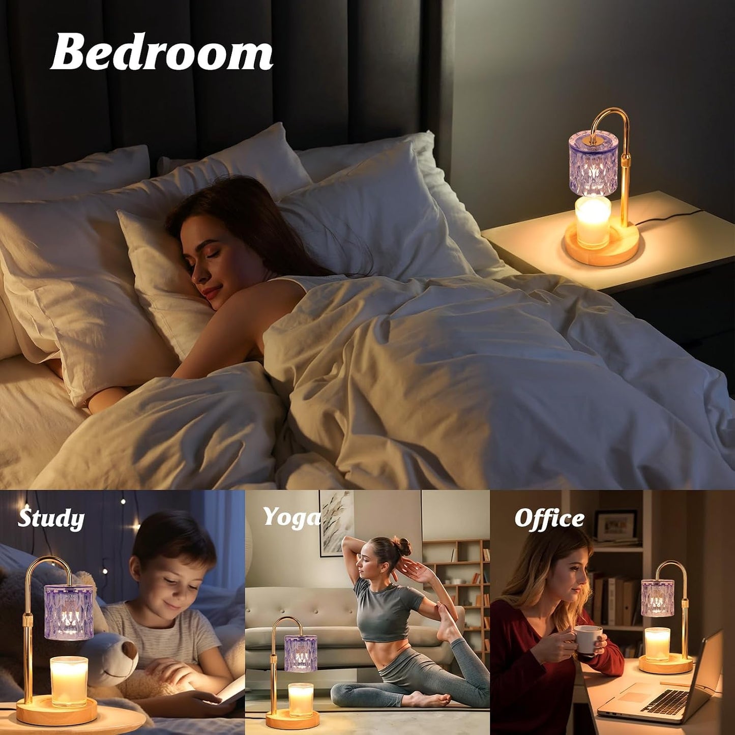 HAIDOLIANG Blue Candle Warmer Lamp with Timer and Dimmer | Height and Brightness Adjustable,Glass Electric Wax Warmer with 2 Bulbs for Women Gifts, Home Decor for Scented Jar Candles