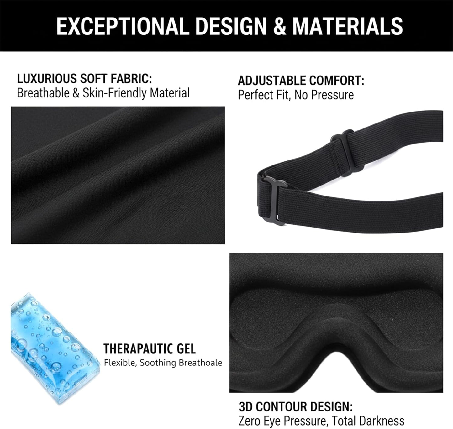 3D Sleep Mask for Side Sleepers, Cooling Gel Eye Mask for Sleeping, Zero Pressure Blackout Night Blindfold, Adjustable Strap for Men Women Travel